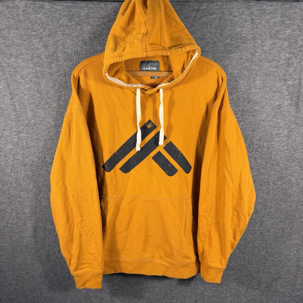 Chene Gear Hoodie Mens Large Yellow Fleece Pullover Kangaroo Pocket Logo Graphic